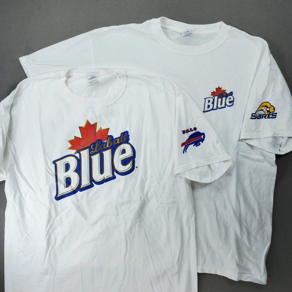 Lot 2 Anvil Labatt Blue T-Shirt Men XL White Buffalo Bills Sabres Beer Promo
